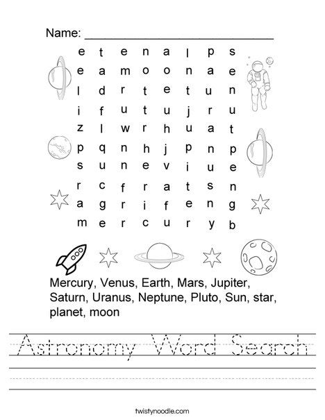 Astronomy Word Search Worksheet Twisty Noodle Worksheets Library