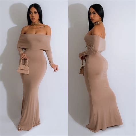 Women Solid Sexy Off Shoulder Maxi Dress The Little Connection