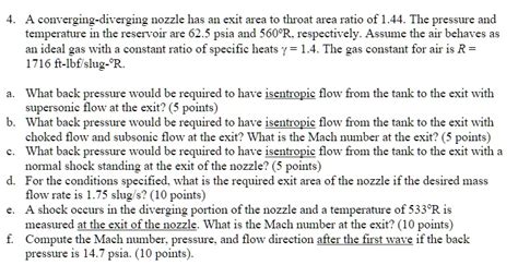 SOLVED A Converging Diverging Nozzle Has An Exit Area To Throat Area