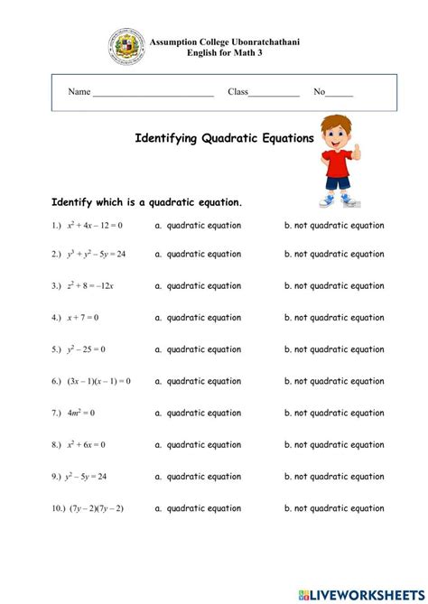 Quadratic Equations Worksheet For 11 Live Worksheets Worksheets Library