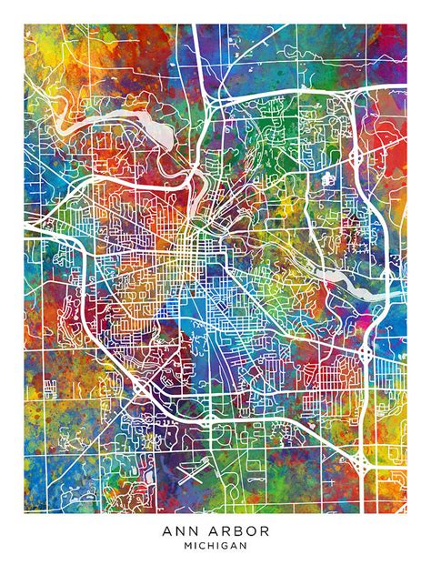 Ann Arbor Michigan City Street Map 71 Digital Art By Michael Tompsett