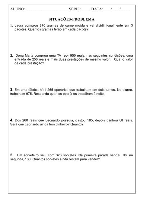Situações Problemas Envolvendo As Quatro Operações 5o Ano