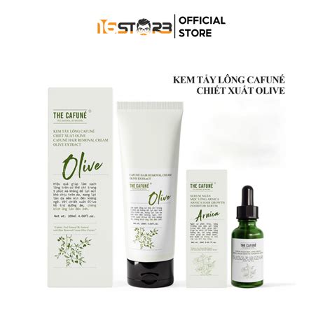 Combo Kem Tẩy Lông Olive và Serum Ức Chế Mọc Lông Arnica Cafuné triệt lông cho vùng kín bikini