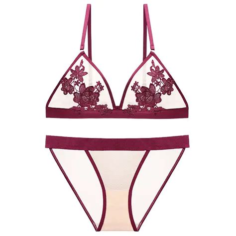 New Embroidery Floral Lace Bralette Set Ultra Thin Transparent Underwear Sexy Lingerie Set Women