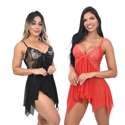 Kit Lingerie Sexy Feminina Conjunto De Camisola Sensual Renda E