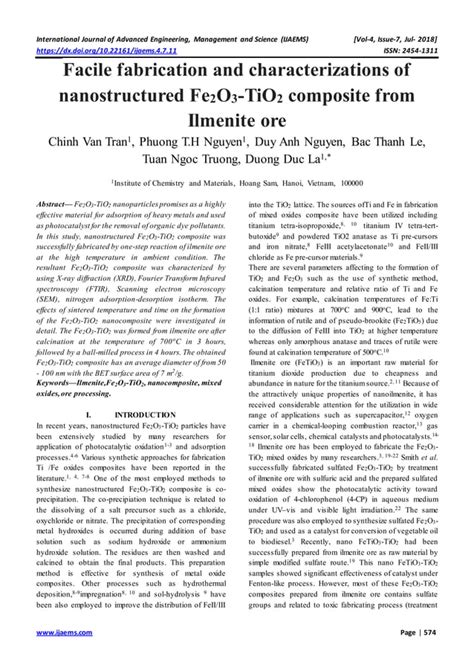 Facile Fabrication And Characterizations Of Nanostructured Fe O Tio