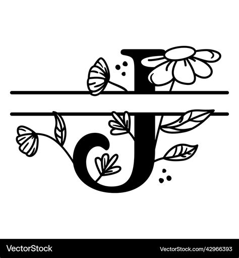 Floral Split J Monogramm Lizenzfreies Vektorbild