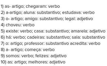 Classifique Palavras Sublinhadas Como Artigos Substantivo Adjetivo Ou