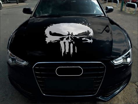 Punisher Car Hood Wrap Full Color Vinyl Decal Skull Sticker Etsy