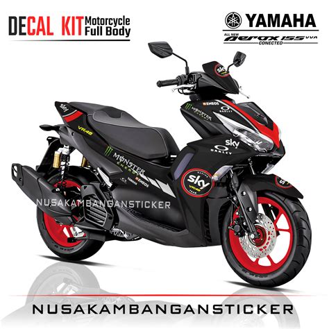 Decal All New Aerox Connected Sky Merah Abu Sticker Full Body