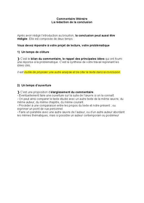 Commentaire Rédiger La Conclusion Commentaire Littéraire La Rédaction