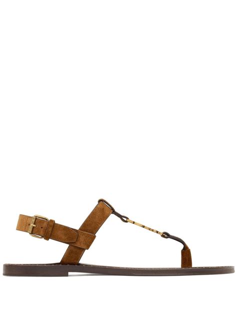 Saint Laurent Cassandre Leather Sandals Brown Editorialist