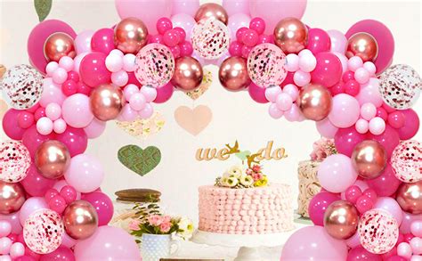 160pcs Pink Balloon Arch Garland Kit Hot Pink Rose Gold Balloons For