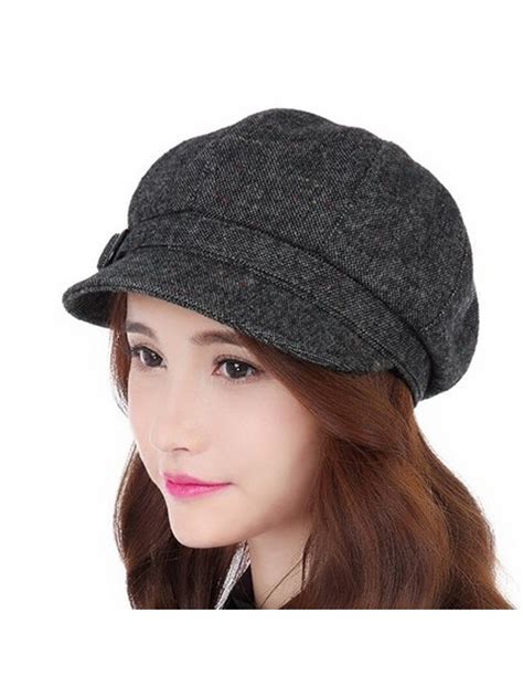 Womens Newsboy Cabbie Hat Vintage Wool Beret Cap Black Grey C Yog Iz