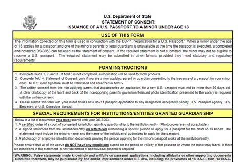 Formulario DS 3053 en Español Consentimiento para Pasaporte Menor