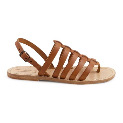 Tan Flat Sandals In Real Leather Handmade In Italy The Leather Craftsmen