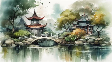 Premium AI Image | A painting of a bridge over a river with a bridge ...