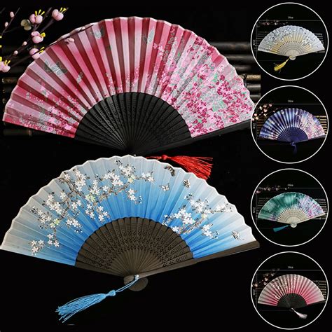 1Pc Chinese Style Printed Folding Fan Wooden Bamboo Antiquity Folded