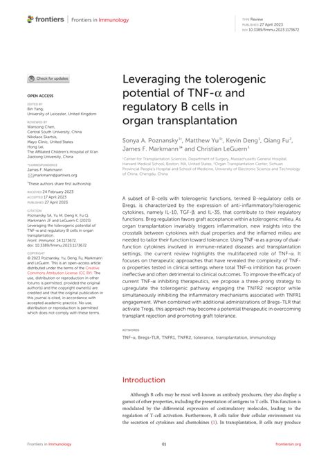 Pdf Leveraging The Tolerogenic Potential Of Tnf And Regulatory B