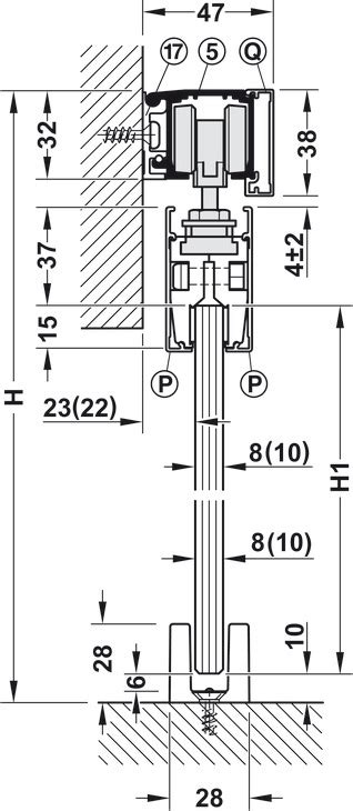 herraje para puerta corrediza Häfele Slido D Line11 50L 80L 120L