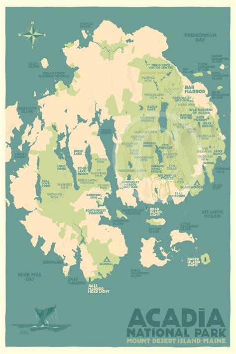 Acadia National Park Map Art Print 24 X 36 Travel Poster By Alan Cla Alan Claude Gallery