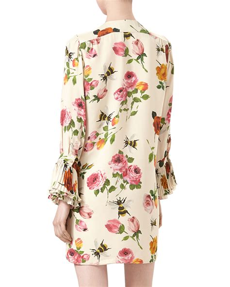 Gucci Rose Print Silk Dress Ivory