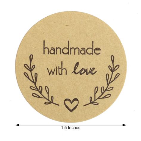 500pcs 1 5” Handmade With Love Stickers Roll Self Adhesive Bakery