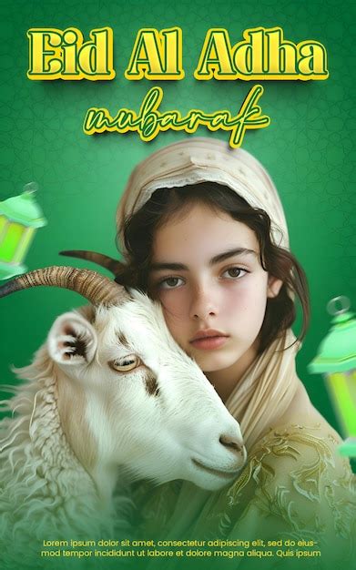 Premium Psd Psd Happy Eid Al Adha Greeting Post With Girl And Sheep