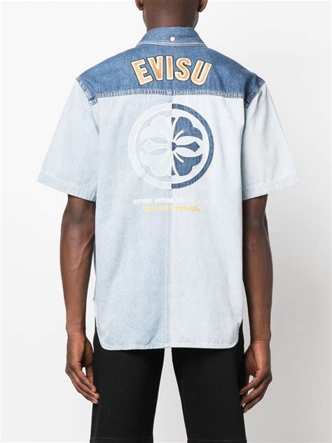 EVISU Logo Embroidered Denim Shirt Blue FARFETCH