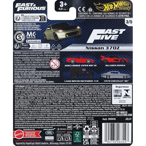 Mattel Hot Wheels Fast Furious Jbl91 Toy Vehicle Nissan 370Z HNW46 JBL91 Toys Shop Gr