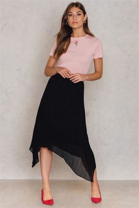 Pleated Asymmetric Hem Skirt Black Hem Skirt Skirts Fashion Clothes