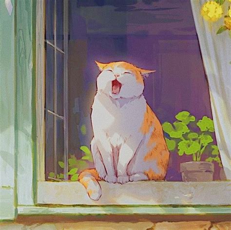 An Orange And White Cat Sitting On Top Of A Window Sill Next To A