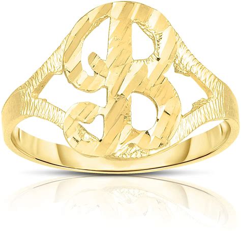 Floreo K Yellow Gold Cursive Initial Ring Letters A Z Sizes For