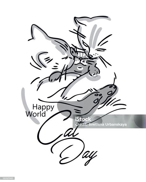 Ilustración De Día Mundial Del Gato Feriado Internacional Postal Pancarta Ilustración Vectorial