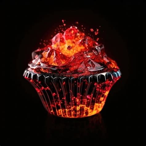 Forma De Cupcake Em Vermelho Fogo Em Fundo Preto Ai Generativo