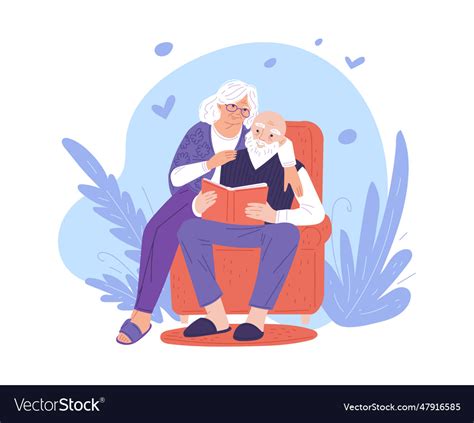 Cartoon grandparents lovely hugging and read book Vector Image