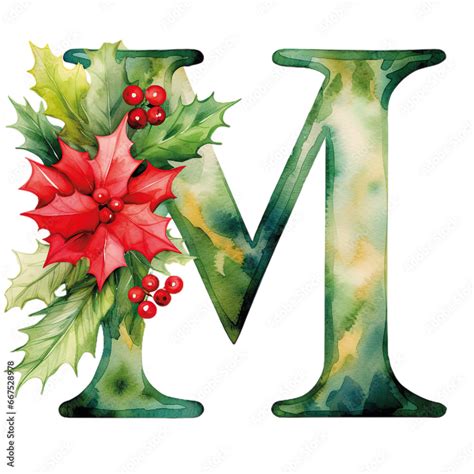 Christmas Alphabet Letter M Watercolour Letter Christmas Theme Stock