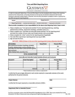 Fillable Online Gustavus Time And Effort Reporting Form Gustavus