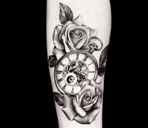 Roses And Pocket Watch Tattoo By Tattooist Yeono Photo