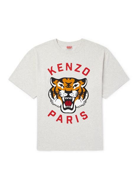 Kenzo Lucky Tiger Logo Print Cotton Jersey T Shirt Gray Kenzo