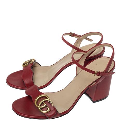 Gucci Red Leather Marmont Block Heel Ankle Strap Sandals Size 38 At 1stdibs