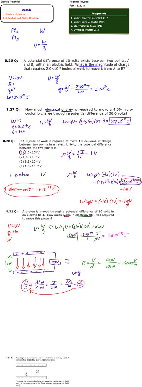 Electric Potential And Parallel Plates Regents Physics