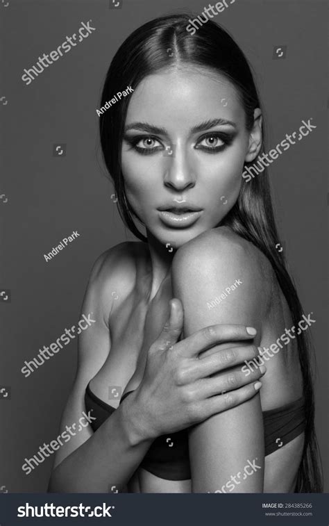 Awesome Caucasian Attractive Sexy Fashion Model With Long Brunette Natural Hair Beautiful Eyes