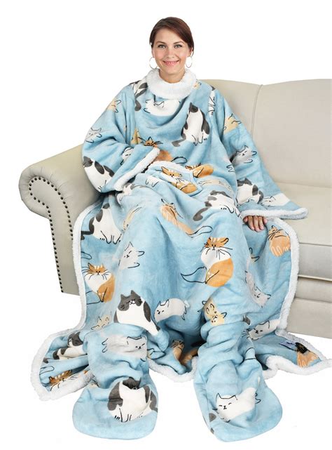 Catalonia Wearable Blanket with Sleeves & Foot Pockets, Comfy Snuggle ...