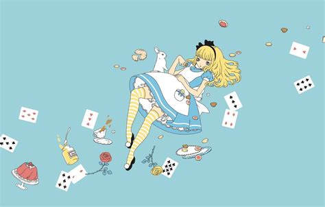 Обои сладости, Alice in Wonderland, Алиса в Стране Чудес, голубой фон ...