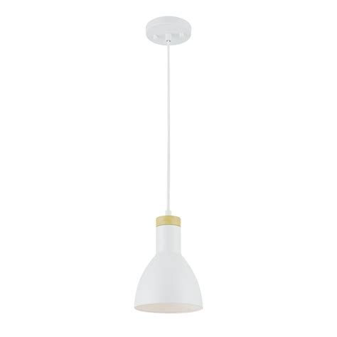 Novogratz X Globe 1 Light Matte White Pendant Light With Wood Grain Accent 60765