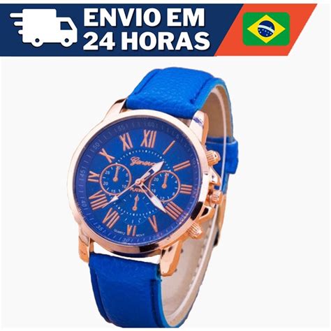 Relógio Geneva Feminino Algarismos Romanos Azul Shopee Brasil