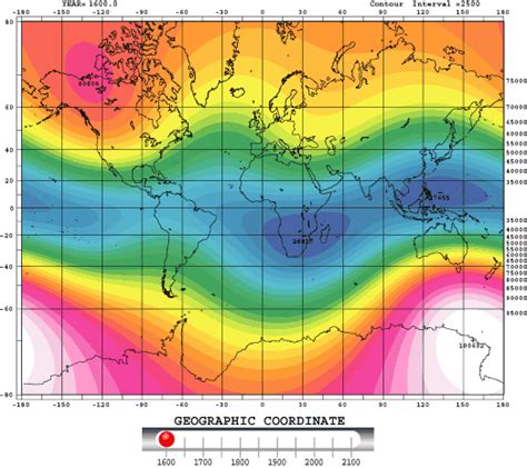 Animation of secular variation in geomagnetic total intensity for the ...