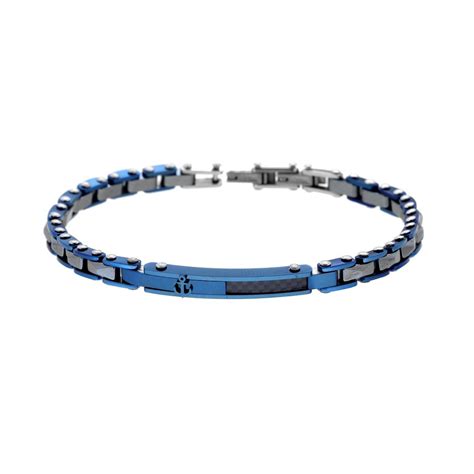 Bracciale Uomo Maglia Imperniata Con Ceramica Antracite Con Targa E