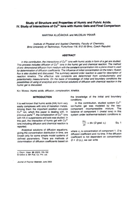 Pdf Study Of Structure And Properties Of Humic And Fulvic Acids Iv